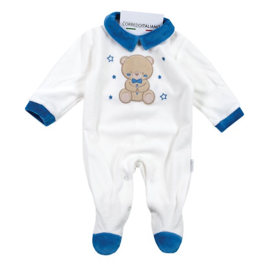 Tutina in ciniglia con orsetto centrale ricamato - Les...