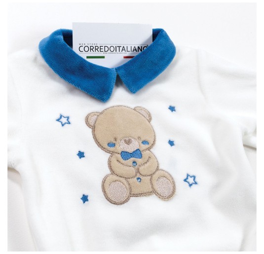 Tutina in ciniglia con orsetto centrale ricamato - Les... 2