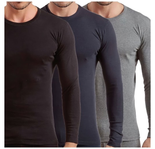 Set of 3 Long-Sleeve Crew-Neck Warm Cotton Shirts –... 2
