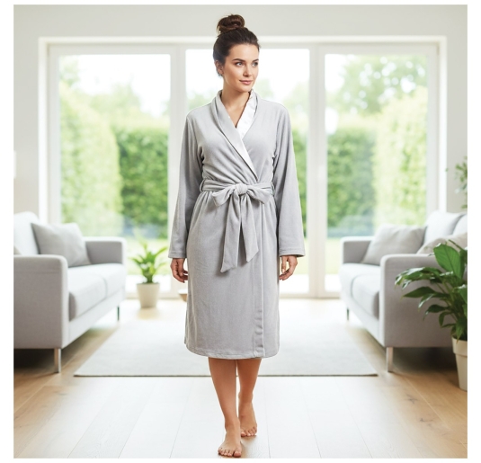 Soft Fleece Robe with Satin Trim - Nuil - Tatà