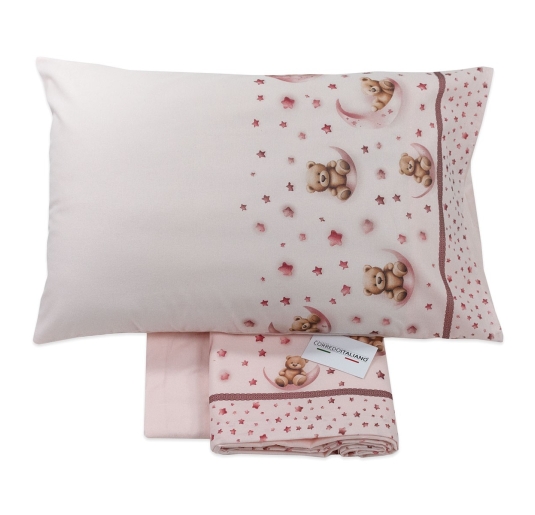 Lenzuolo flanella lettino con orsetto e stelline in cotone italiano 2