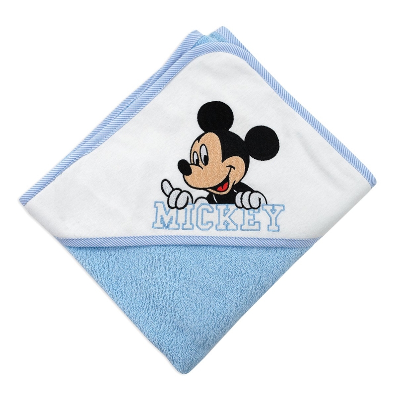 accappatoio neonato Topolino azzurro in spugna con cappuccio
