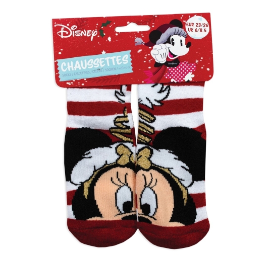 Disney Minnie Christmas socks for kids with red striped design