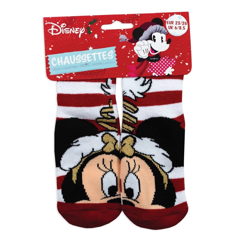 Disney Minnie Christmas socks for kids with red striped design