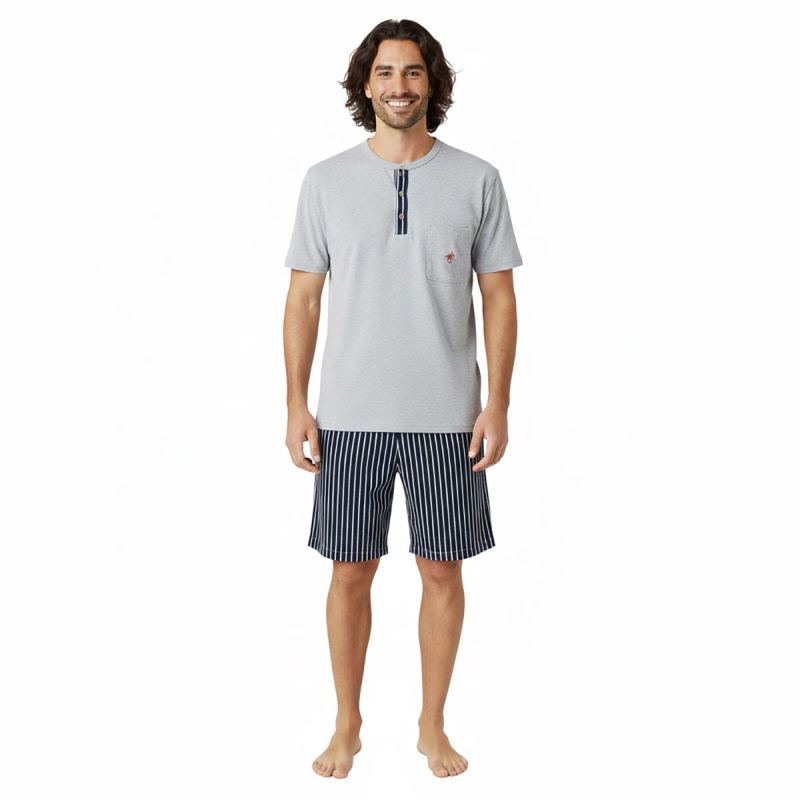 Short Cotton Pajamas with Serafino Crew Neck – Bip Bip 3136STL