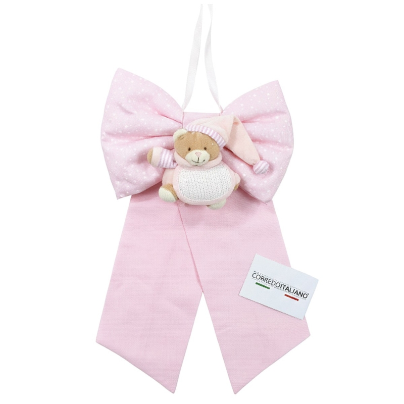 Birth bow with aida cloth to embroider art. Pink Bear