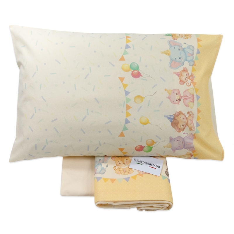 Baby cot sheet set in cotton flannel Animal Party Corredo Italiano