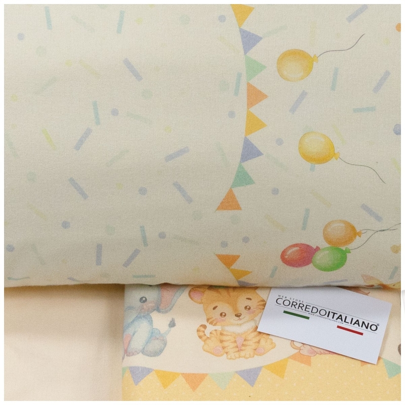 Baby cot sheets in pure cotton flannel with animal pattern