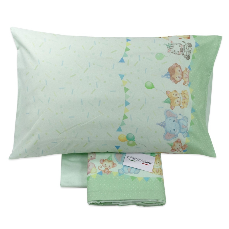 Baby cot sheet set in cotton flannel Animal Party Corredo Italiano
