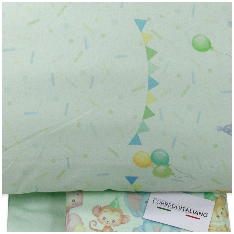Baby cot sheets in pure cotton flannel with animal pattern