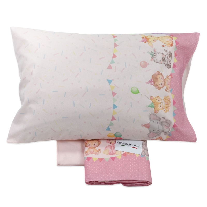 Baby cot sheets in pure cotton flannel with animal pattern