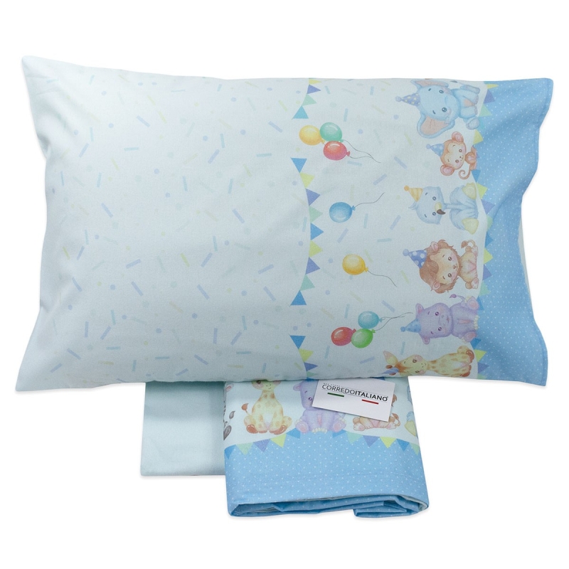 Set lenzuola lettino baby in flanella di cotone Animal Party Corredo Italiano