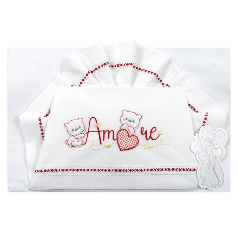 Cradle and pram sheet set with teddy bear embroidery for newborn