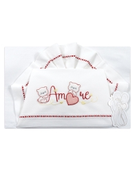 Set lenzuola culla e carrozzina con ricamo orsetti e scritta Amore