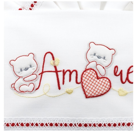 Cradle and pram sheet set with teddy bear embroidery for newborn 2