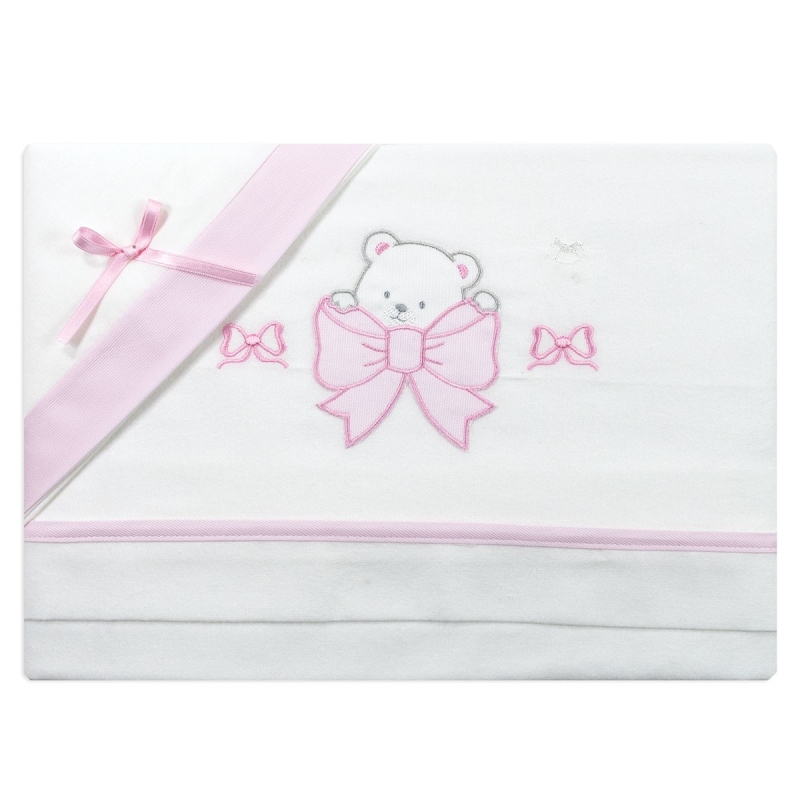 Flannel Cot Sheet Set – Bear with Bow...