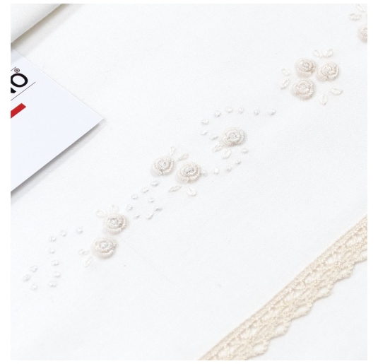 set lenzuolino ricamato a mano per culletta e carrozzina avorio con pizzo panna