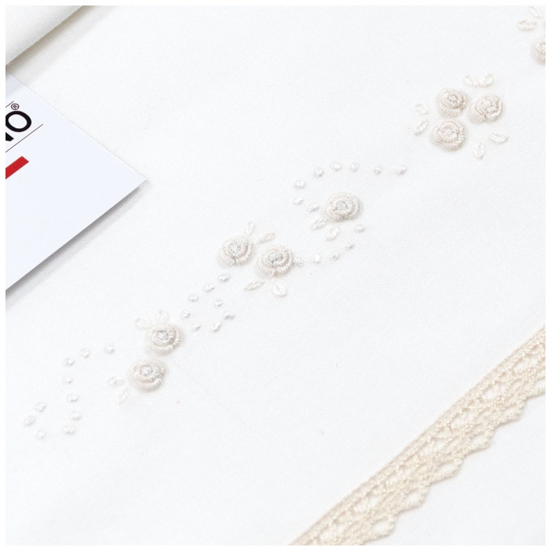 hand embroidered sheet set for cradle and stroller ivory with cream lace