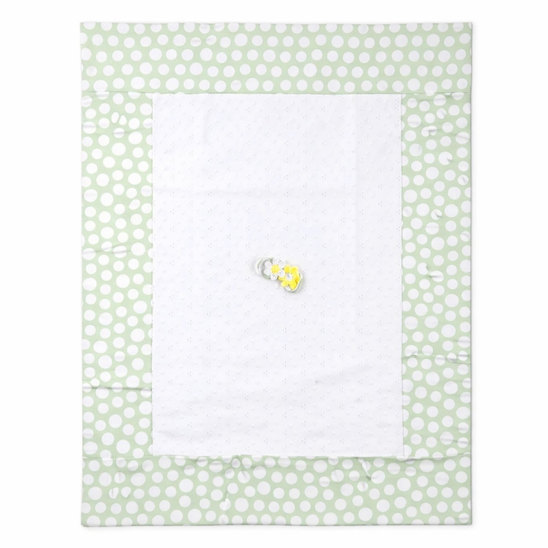 San Gallo cotton cradle blanket with white panel and floral detail Le Chicche
