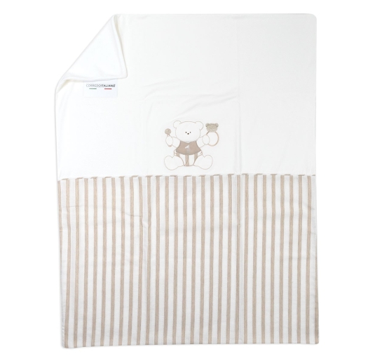 Baby blanket Le Chicche with beige stripes and teddy bear embroidery 2