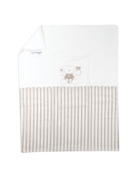 Baby blanket in cotton and linen for crib with embroidered teddy bear