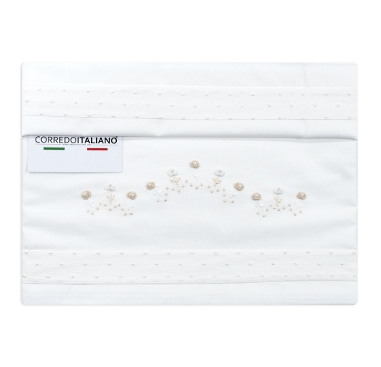 Set lenzuolino per lettino ricamato a mano in puro cotone per corredino nascita 2