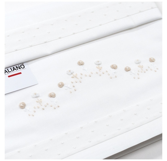 Set lenzuolino per lettino ricamato a mano in puro cotone per corredino nascita