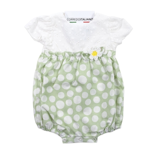 Baby girl cotton romper broderie anglaise polka dots with embroidered flower