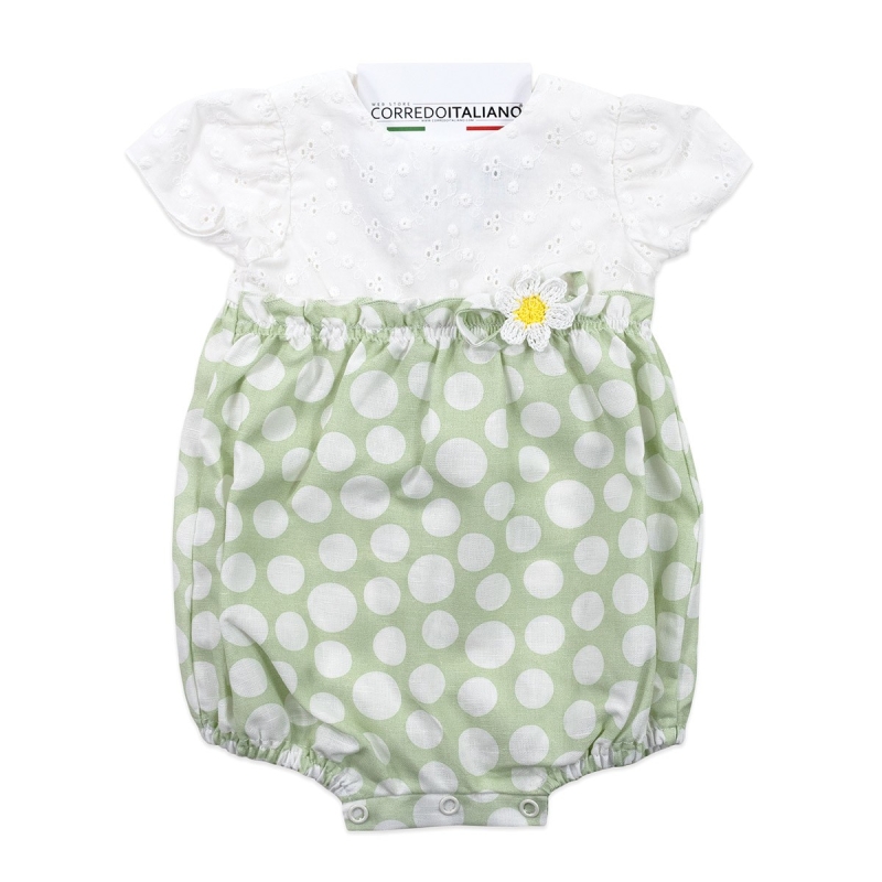 Baby girl cotton romper broderie anglaise polka dots with embroidered flower