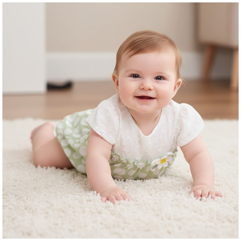 Baby girl cotton romper broderie anglaise polka dots Le Chicche