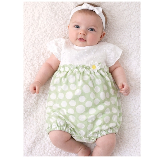 Baby girl cotton romper broderie anglaise polka dots with embroidered flower 2