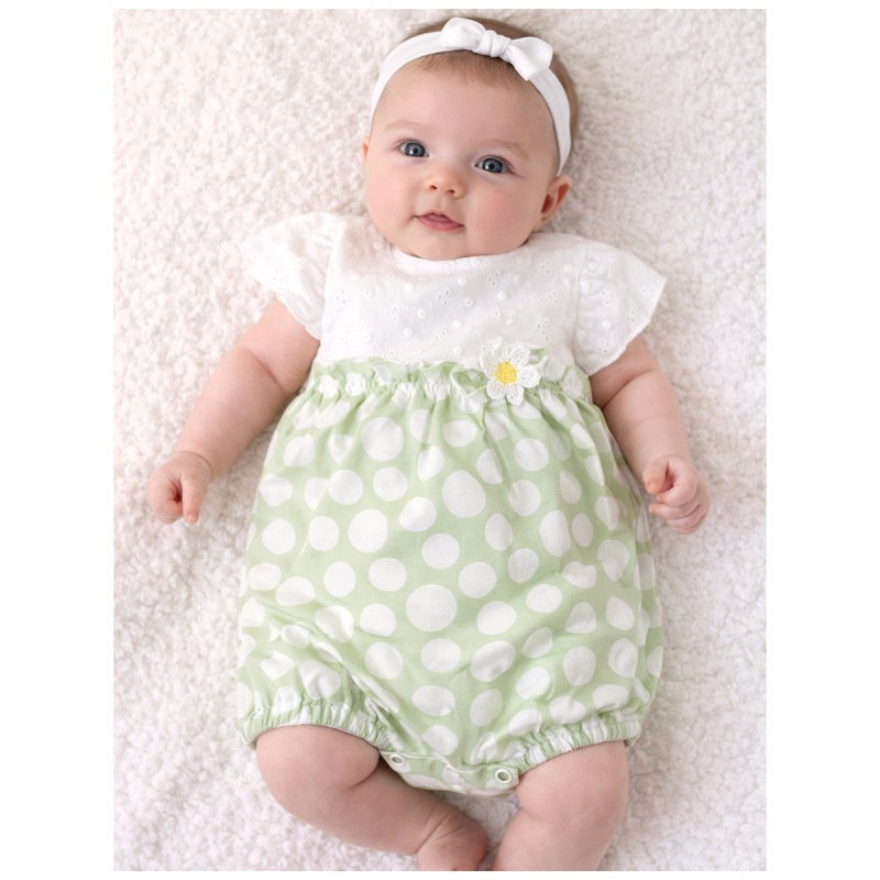 Baby girl cotton romper broderie anglaise polka dots Le Chicche