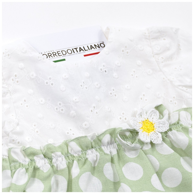 Detail baby girl cotton romper broderie anglaise polka dots sage green