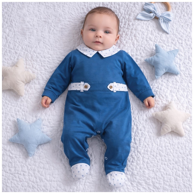 Tutina neonato cotone jersey bluette con dettagli ancore Klaiadì