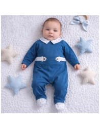 Baby cotton jersey sleepsuit blue with nautical anchor details Klaiadì