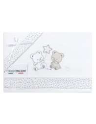 Cradle and pram sheet set Mio Piccolo with teddy bear embroidery