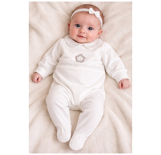 Baby Girl Cotton Jersey Sleepsuit with Floral Embroidery – 6372PA – Birillini 2