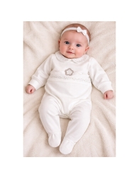 Baby Girl Cotton Jersey Sleepsuit with Floral Embroidery – Birillini