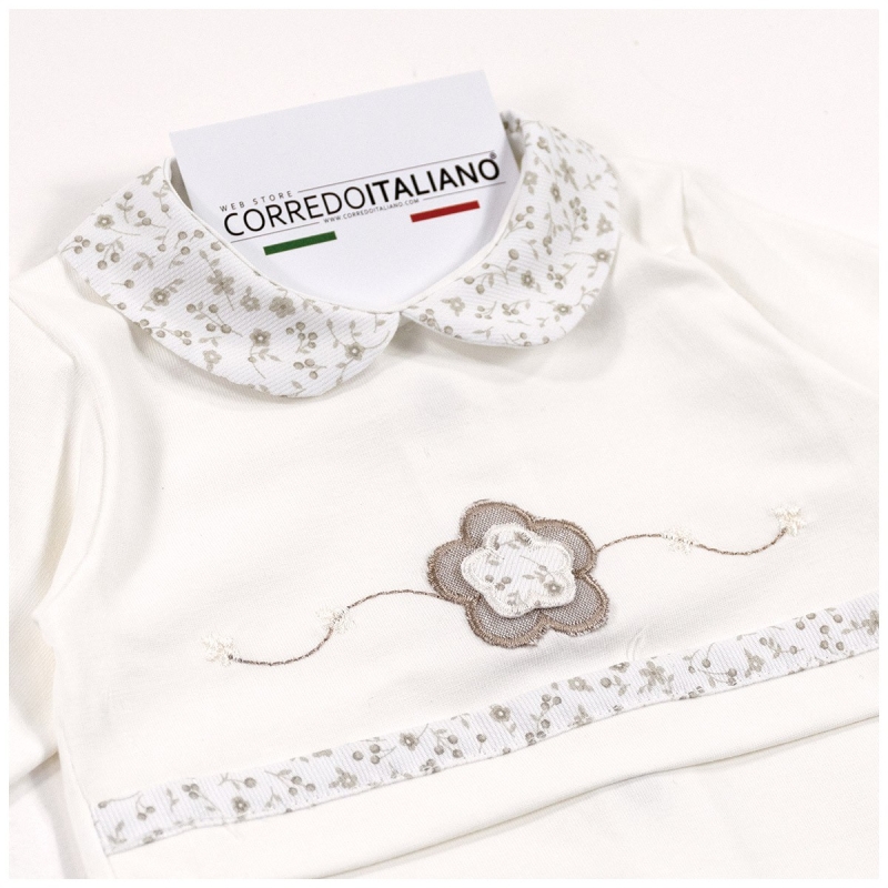Baby Girl Cotton Jersey Sleepsuit with Floral Embroidery