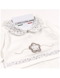 Baby Girl Cotton Jersey Sleepsuit with Floral Embroidery