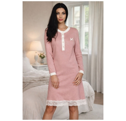 Camicia da notte in caldo cotone con bottoncini e pizzo - 02121 - Lunatica