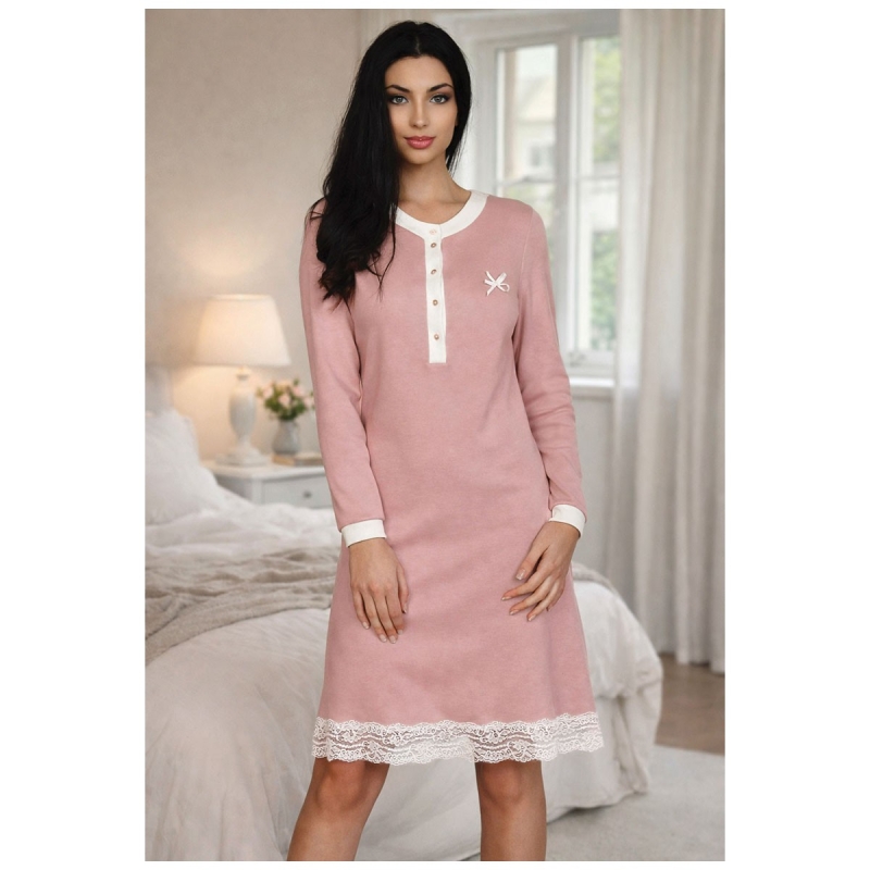 Camicia da notte in caldo cotone con bottoncini e pizzo - 02121 - Lunatica