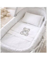 Cradle and pram sheet set Dolci Sogni with teddy bear embroidery