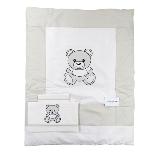 Next to Me duvet set Dolci Sogni with teddy bear embroidery in ivory tones