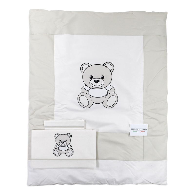 Next to Me duvet set Dolci Sogni with teddy bear embroidery in ivory tones