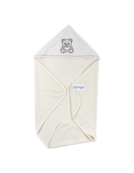 Baby hooded towel with teddy bear embroidery in soft cotton terry
