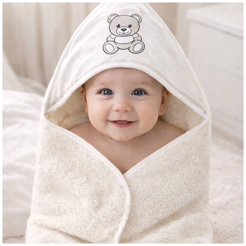 Baby hooded towel Dolci Sogni in cream and ivory Made in Italy