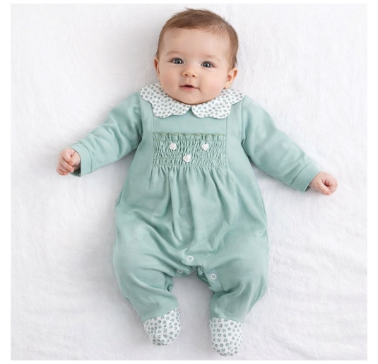 Cotton jersey sleepsuit with embroidered little flowers 2