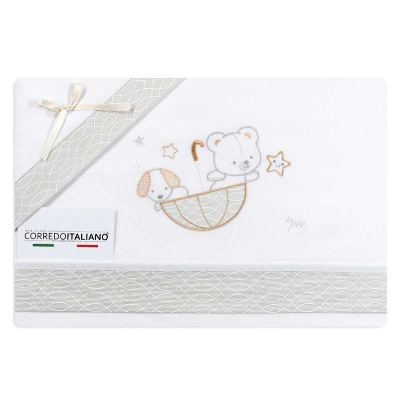 Cradle and stroller sheet set Mio Piccolo with teddy bear and puppy embroidery
