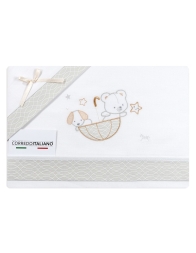Cradle and stroller sheet set Mio Piccolo with teddy bear and puppy embroidery